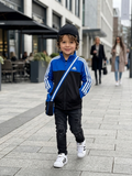 Adidas Kids Track Jacket Size 5 Blue Black Full Zip 3 Stripe Athletic Youth (pre-owned)
