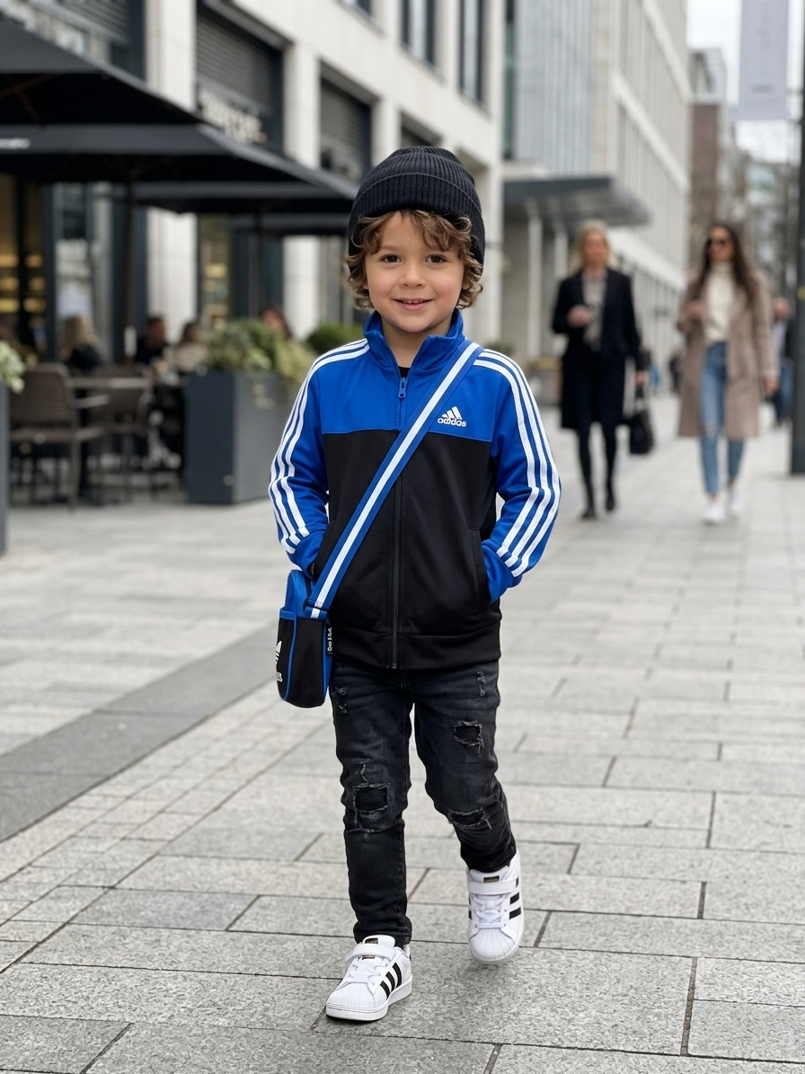 Adidas Kids Track Jacket Size 5 Blue Black Full Zip 3 Stripe Athletic Youth (pre-owned)