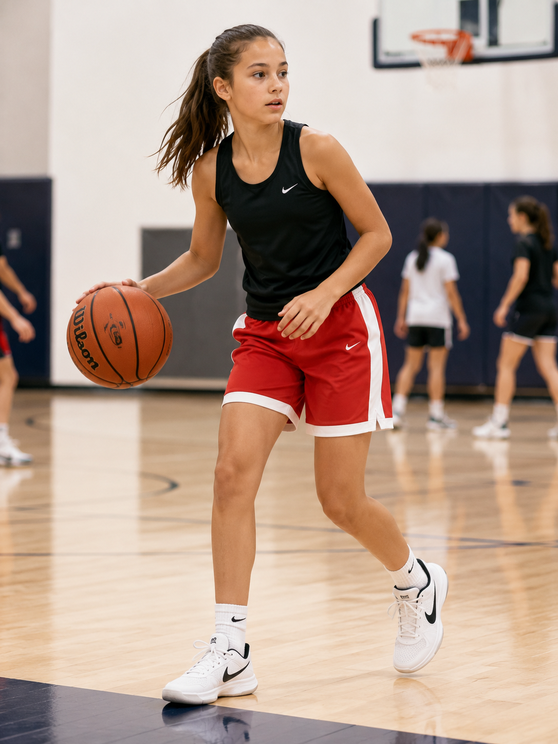 Nike Girls Team Dri-FIT Basketball Shorts Red White NWT Size XL