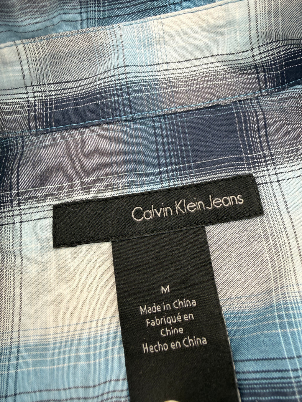 Calvin Klein Men's Blue Plaid Short Sleeve Shirt Medium Button up (pre-owned)