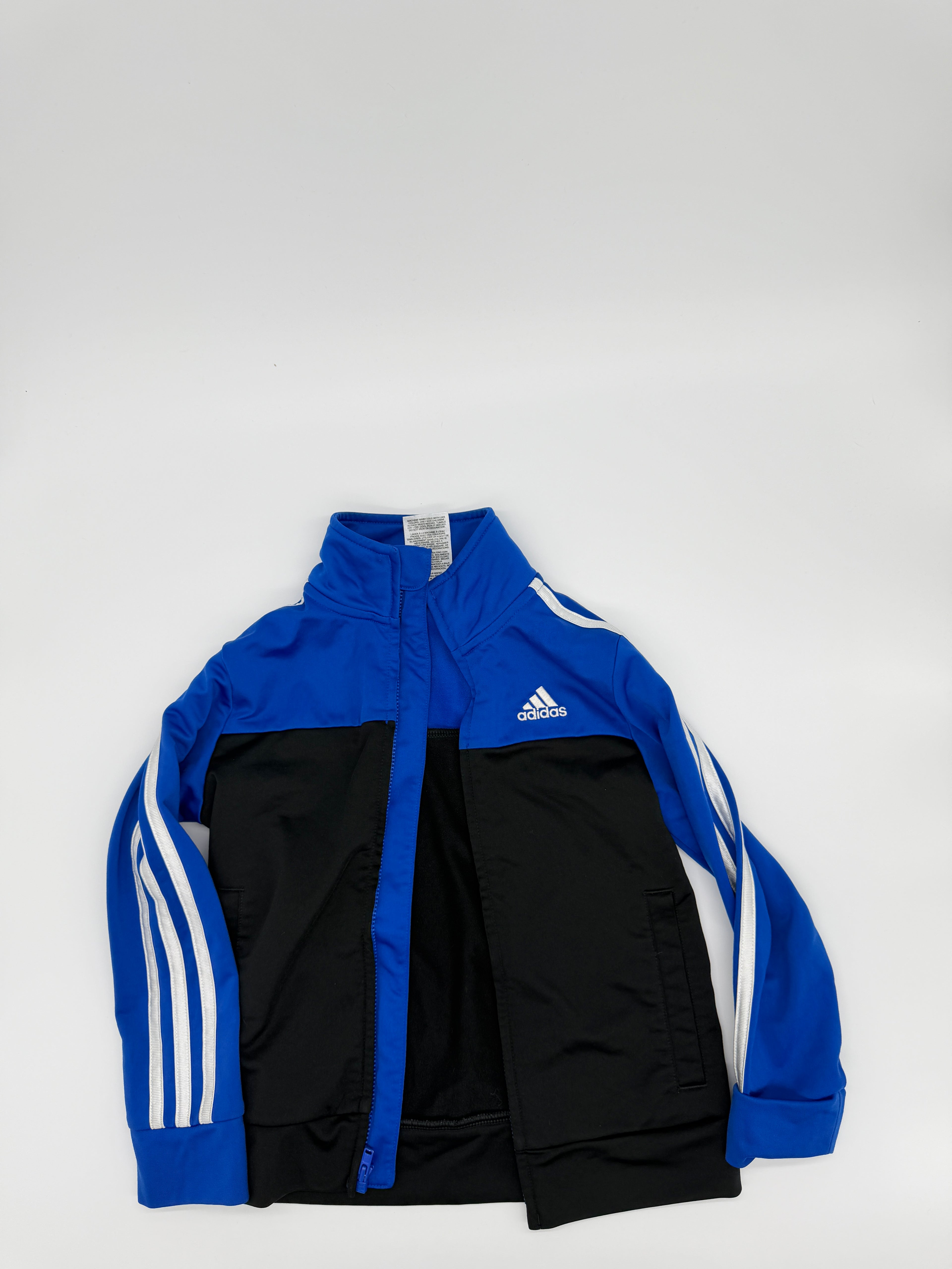 Adidas Kids Track Jacket Size 5 Blue Black Full Zip 3 Stripe Athletic Youth (pre-owned)