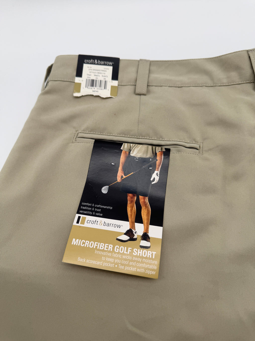 NWT Croft & Barrow Men’s Pleated Microfiber Golf Shorts Khaki Size 40 Moisture-Wicking