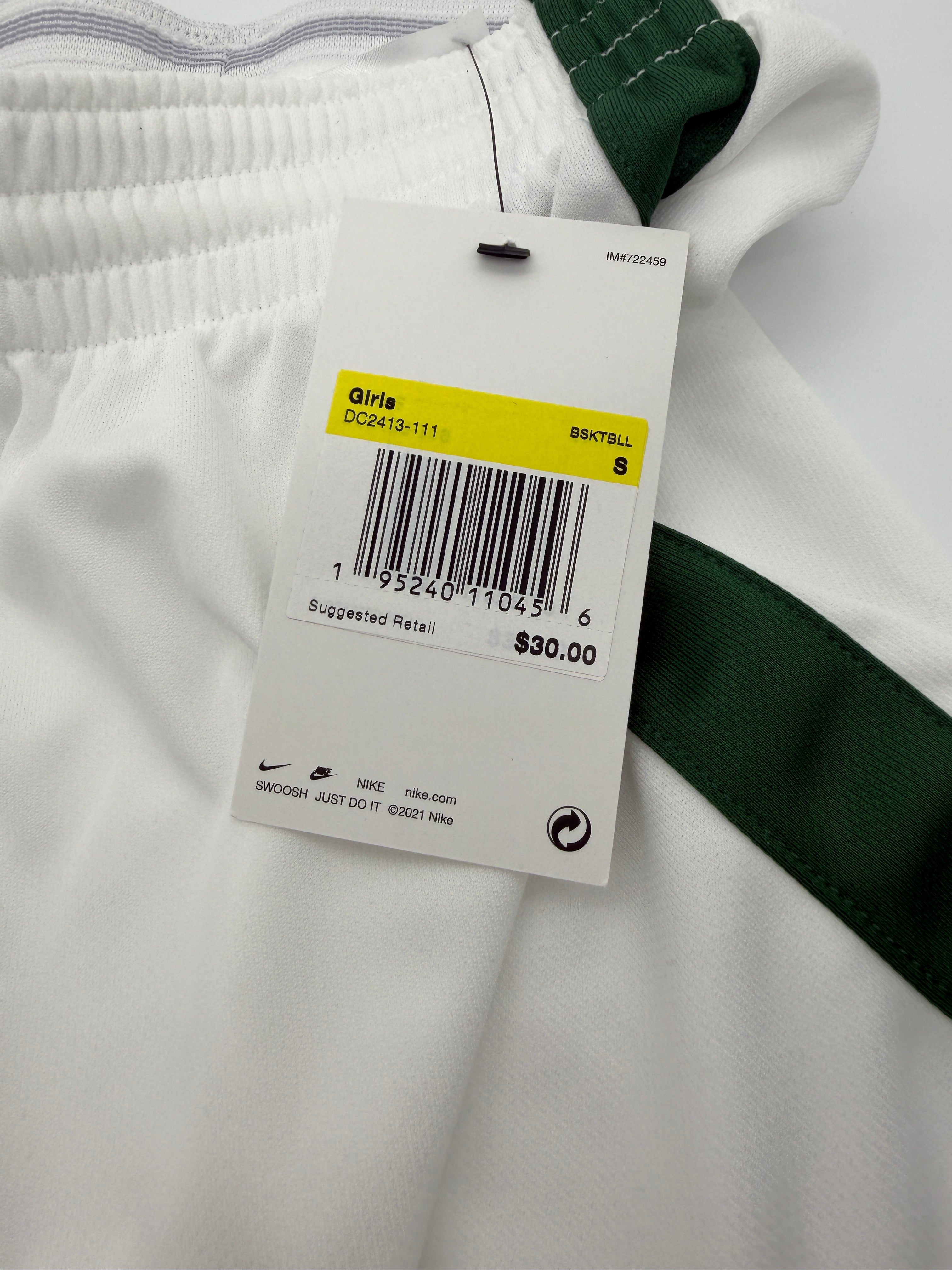 NWT Nike Dri-Fit Youth Girls Small Basketball Shorts White/green