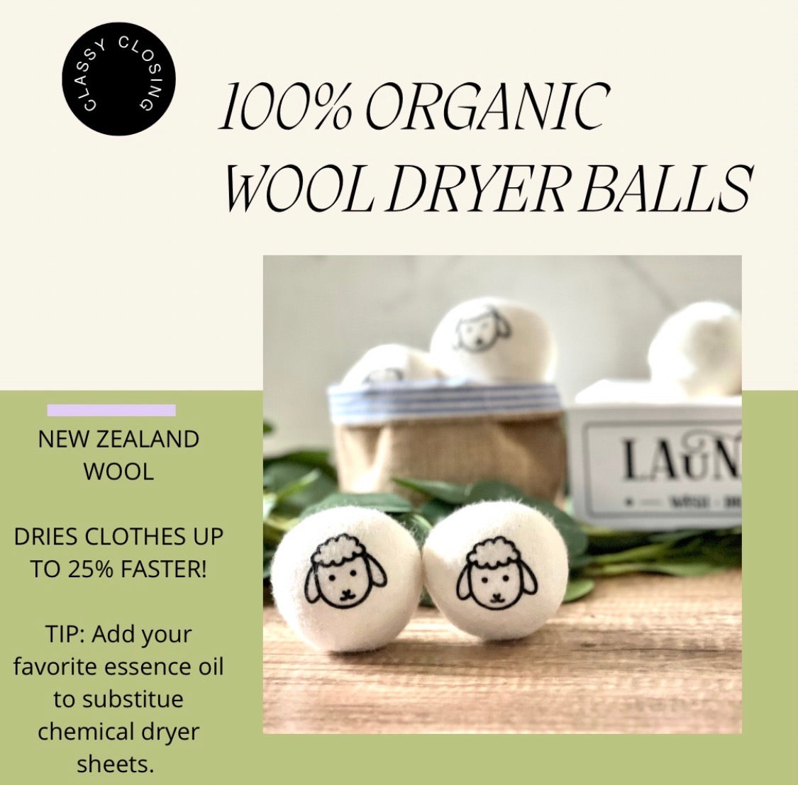 12 Pack New Zealand Wool Dryer Balls XL Reusable Natural Laundry Sheep Design