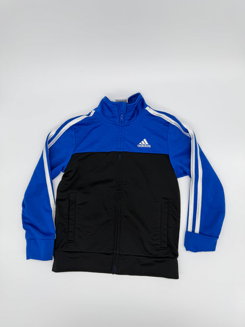 Adidas Kids Track Jacket Size 5 Blue Black Full Zip 3 Stripe Athletic Youth (pre-owned)