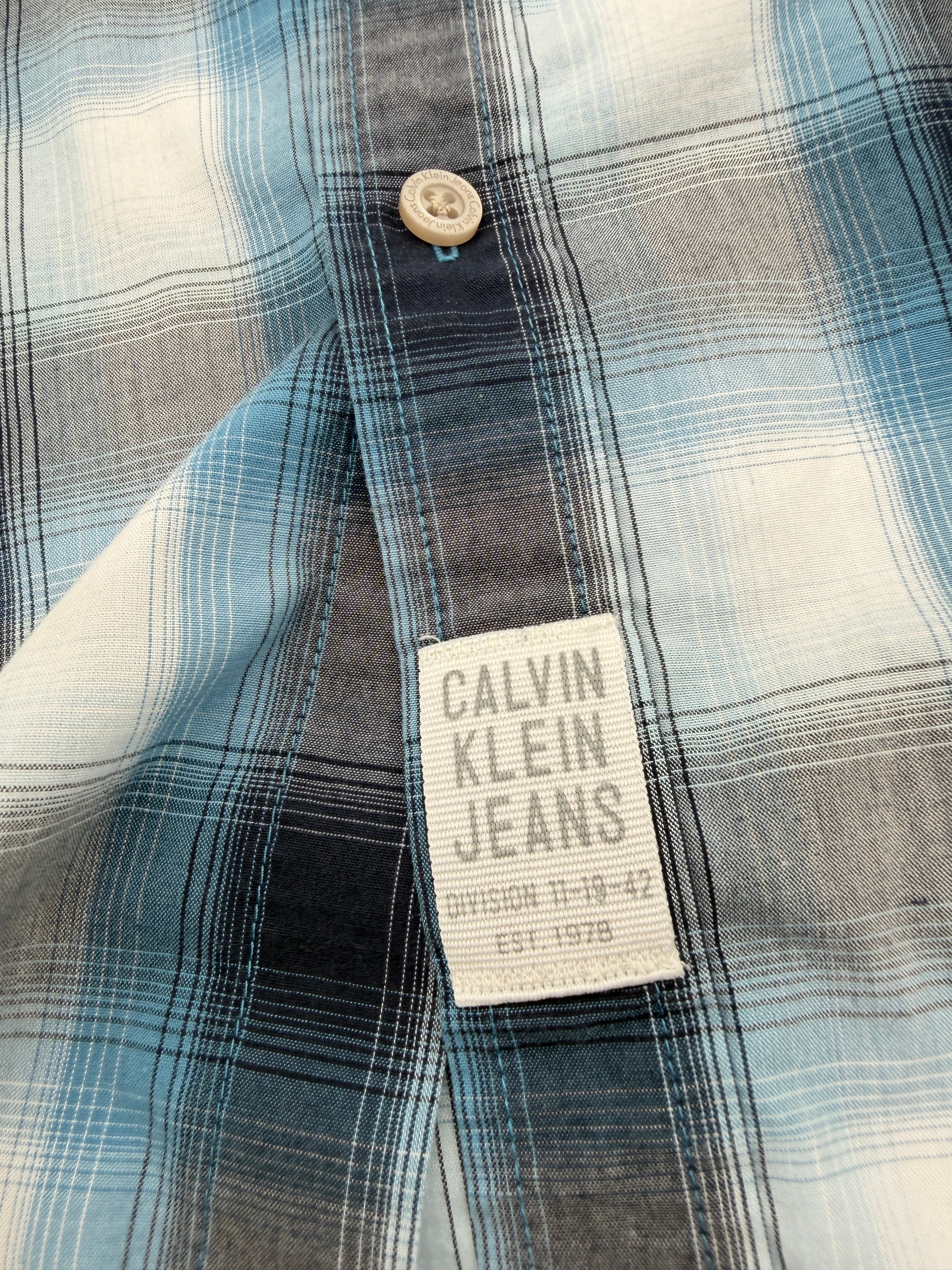 Calvin Klein Men's Blue Plaid Short Sleeve Shirt Medium Button up (pre-owned)