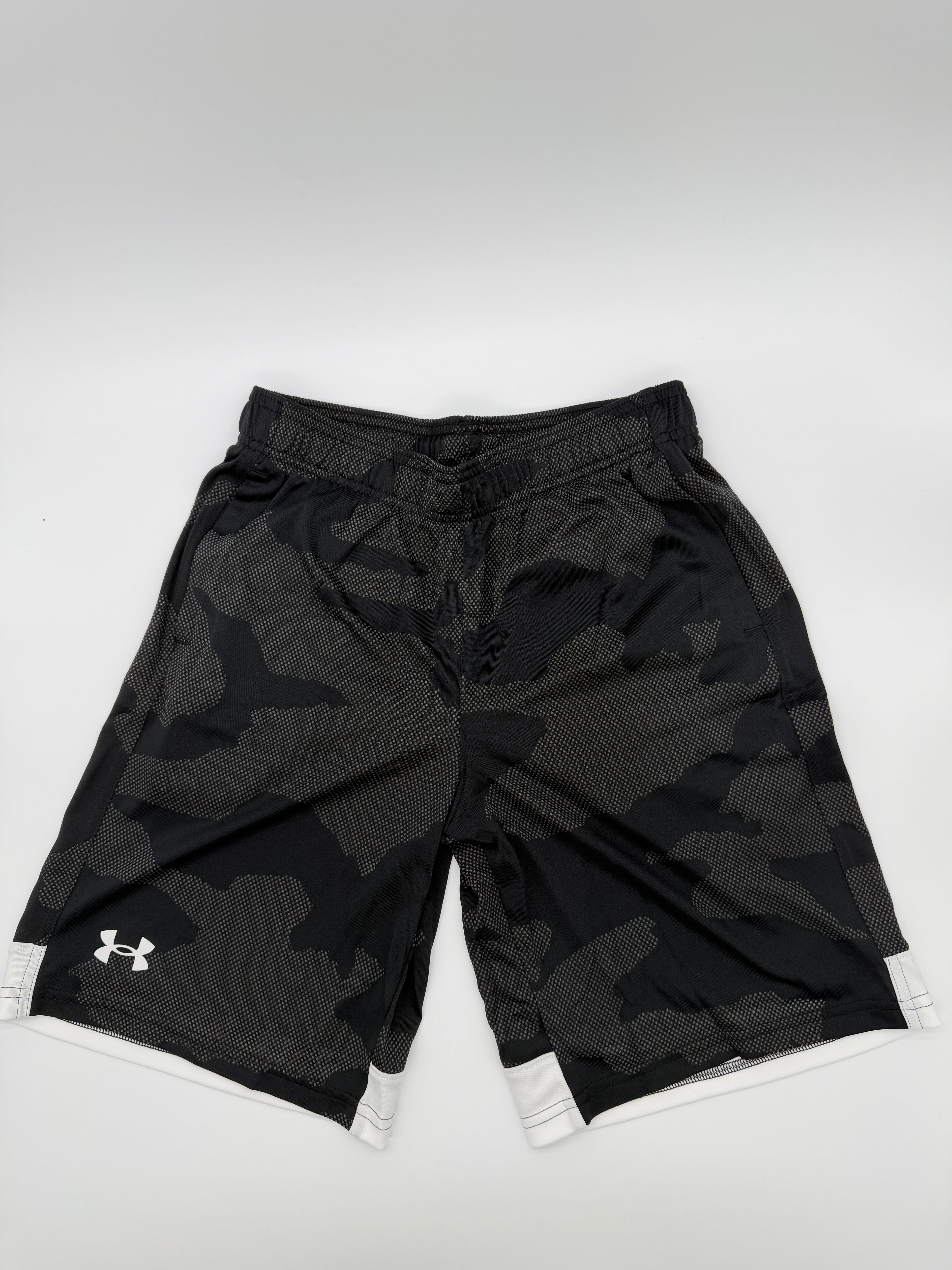 NWT Under Armour Boys YLG Velocity Jacquard Camo Athletic Shorts Black
