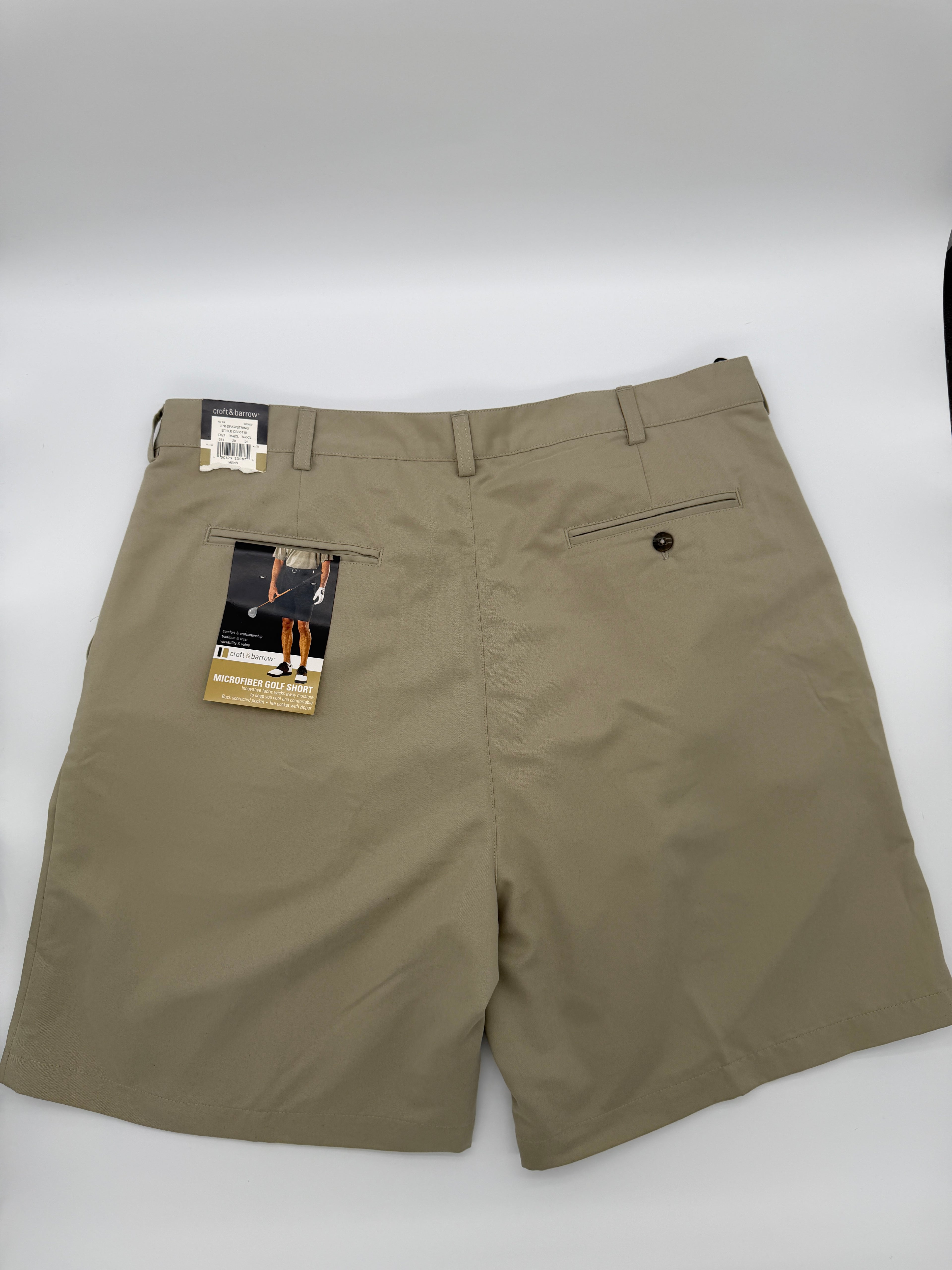 NWT Croft & Barrow Men’s Pleated Microfiber Golf Shorts Khaki Size 40 Moisture-Wicking