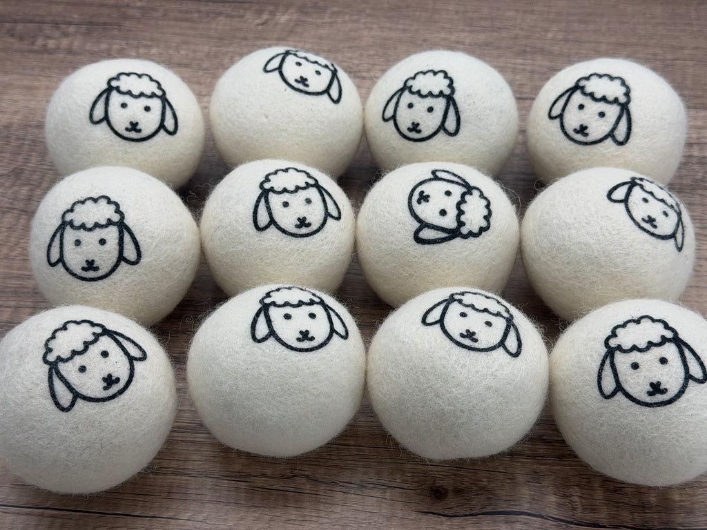 12 Pack New Zealand Wool Dryer Balls XL Reusable Natural Laundry Sheep Design