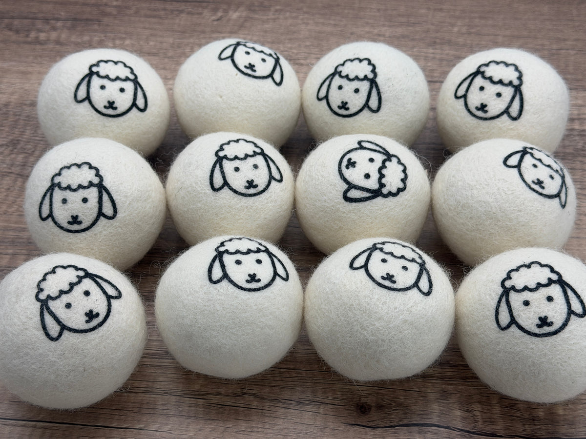 12 Pack New Zealand Wool Dryer Balls XL Reusable Natural Laundry Sheep Design