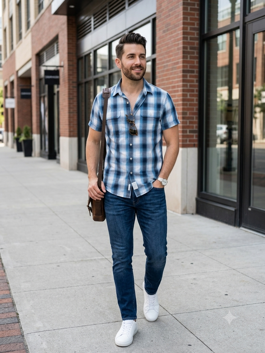 Calvin Klein Men's Blue Plaid Short Sleeve Shirt Medium Button up (pre-owned)