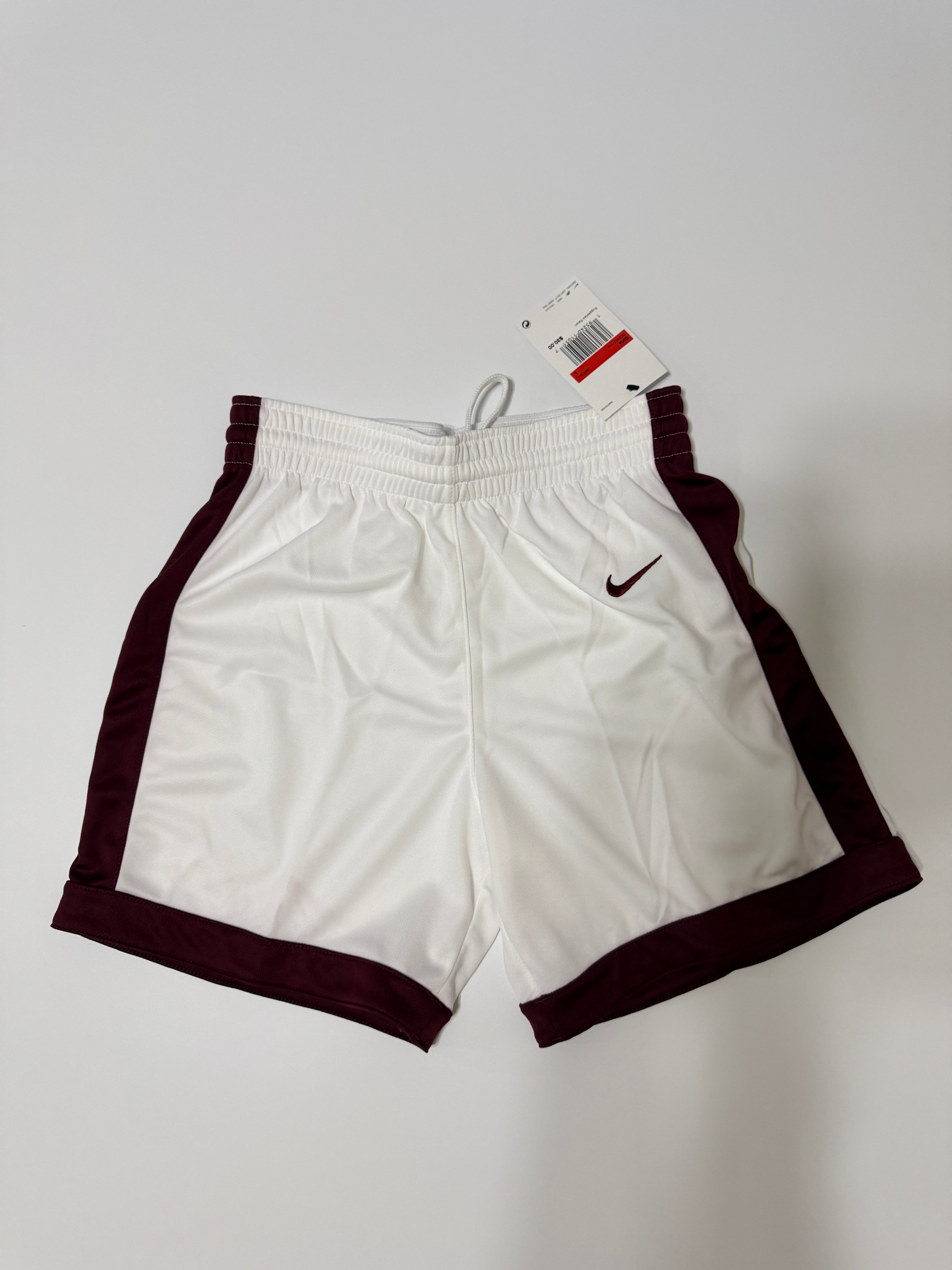 Nike Girls Team Dri-FIT Basketball Shorts White Burgundy NWT Size L