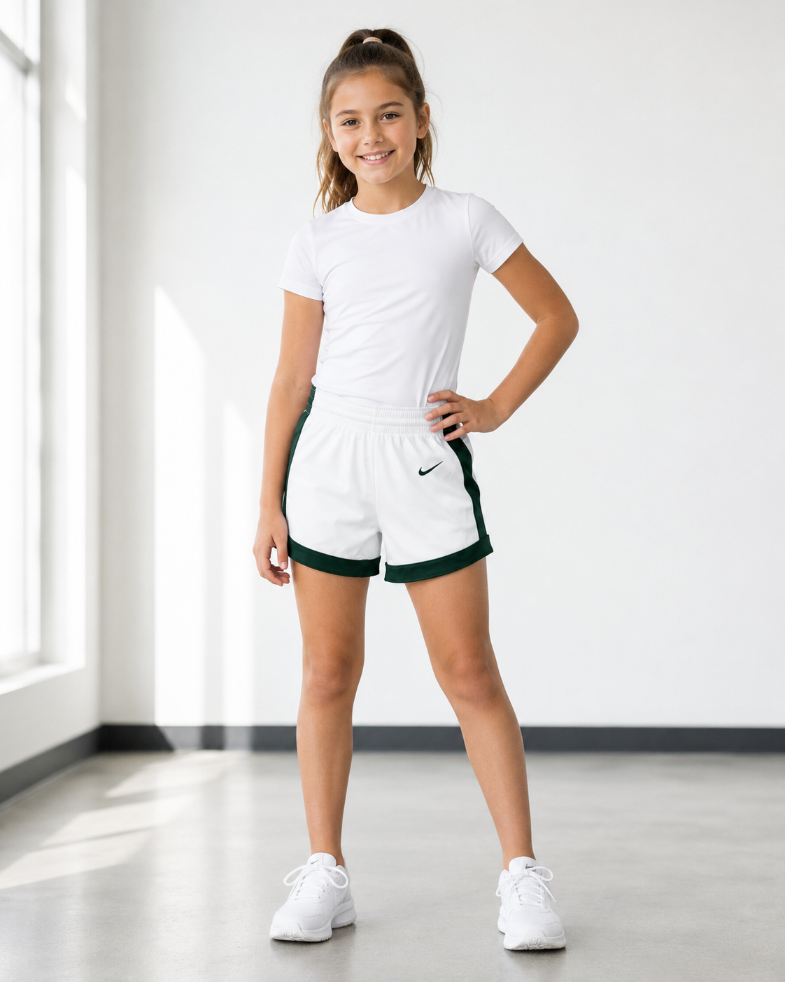 NWT Nike Dri-Fit Youth Girls Small Basketball Shorts White/green